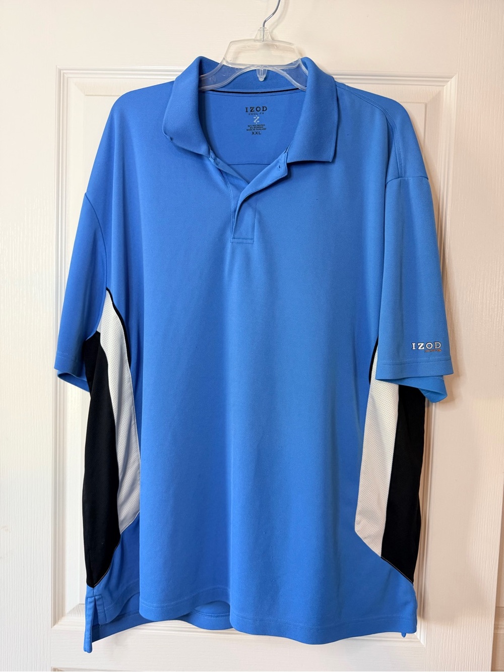 Izod Blue Performance Polo with Black and White Panels